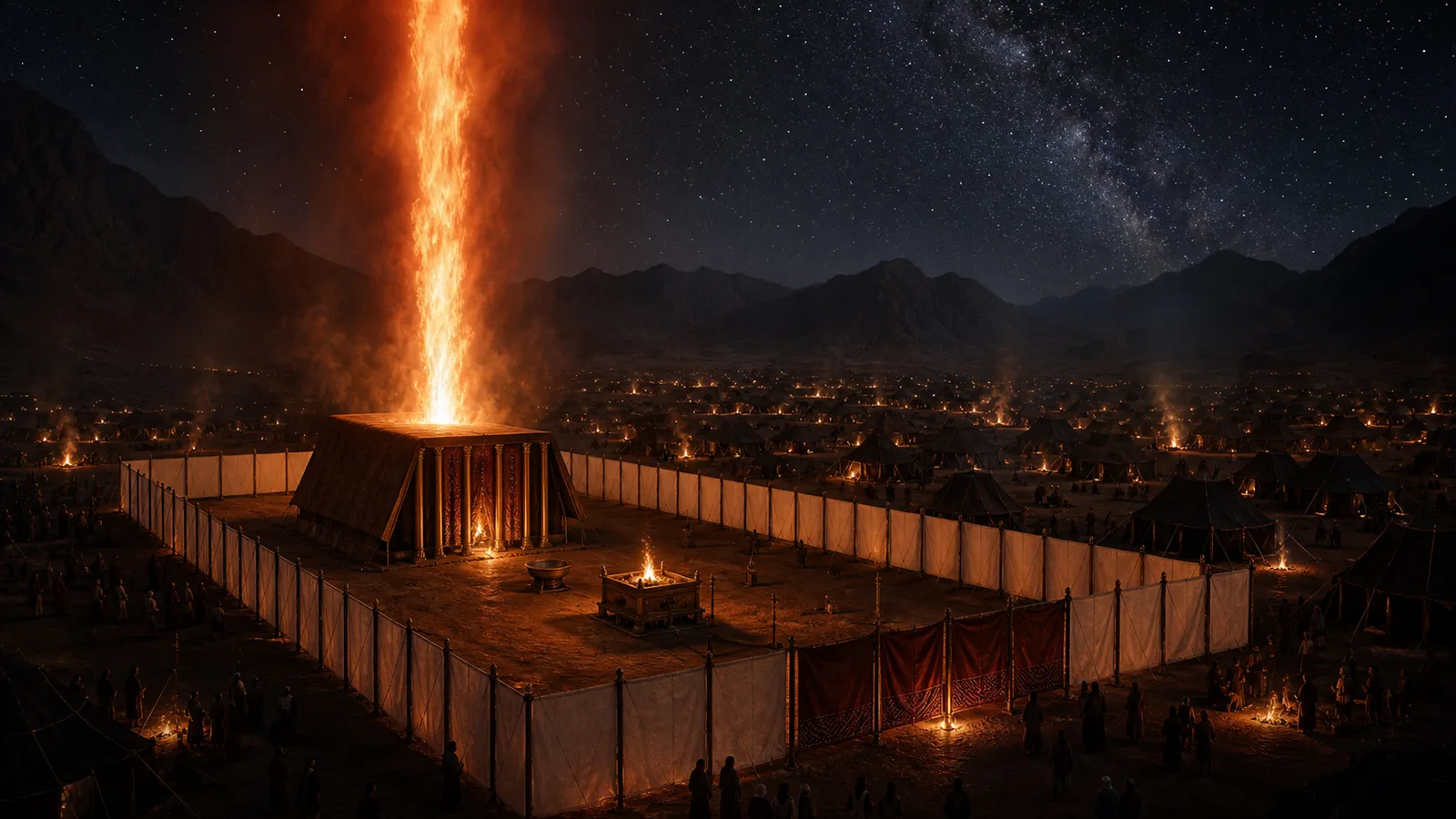 The pillar of fire over the camp at night